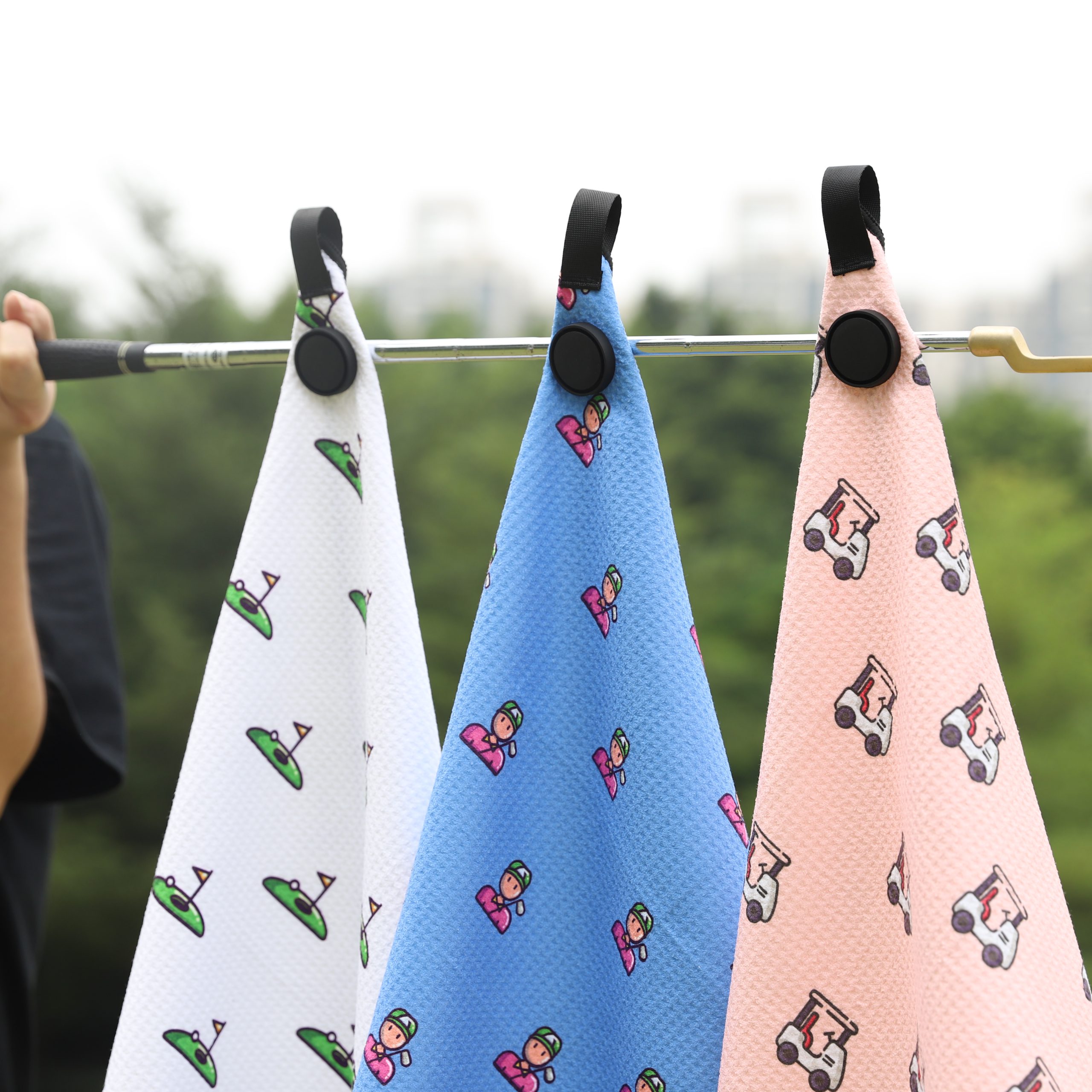 Printed magnetic golf towel, 420g microfiber
