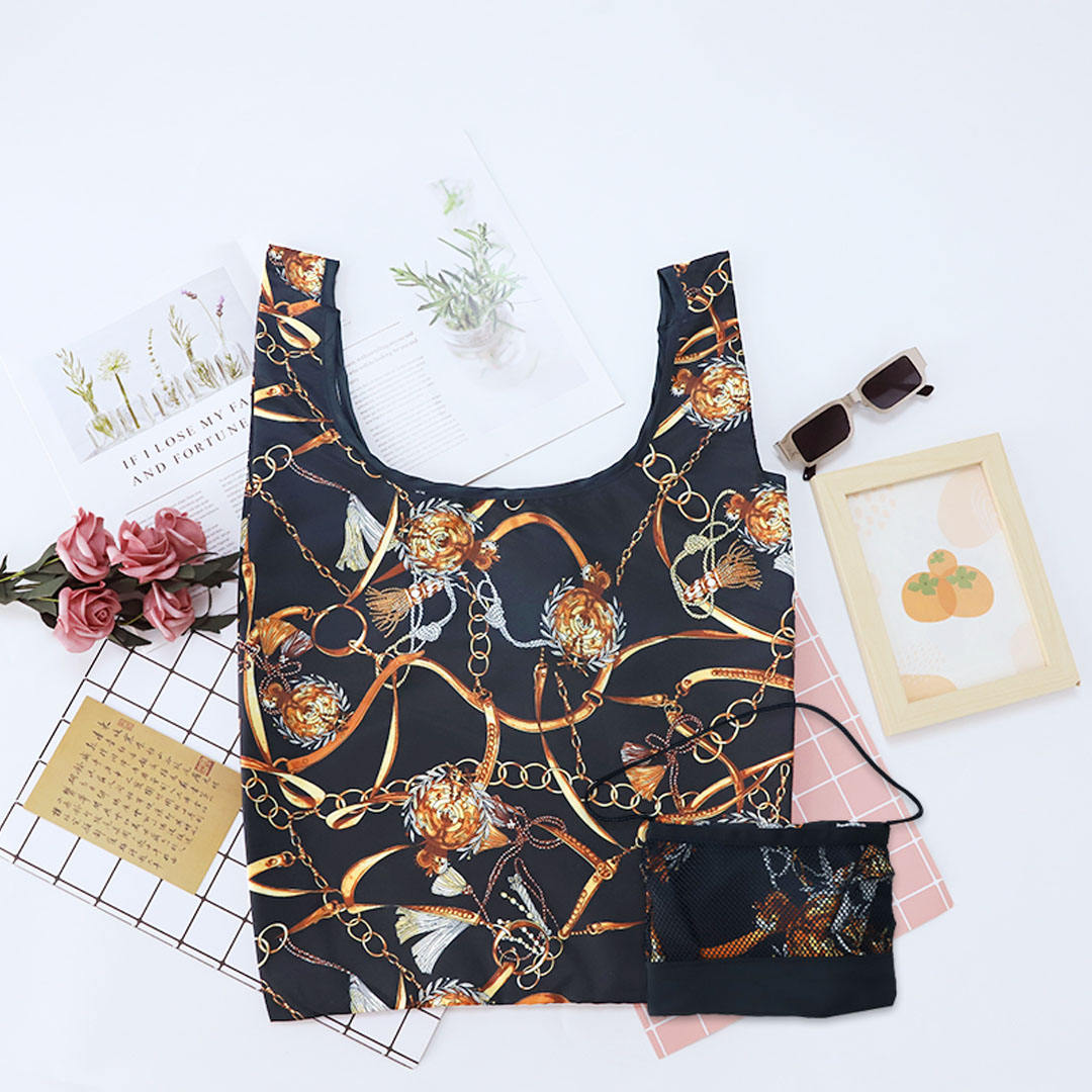 Custom Daily Handbag Waterproof Recycle Polyester Nylon Folding Shopping Bag