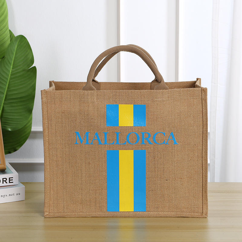 Large Custom Advertising Portable Jute Tote Shopping Bag For Gifts