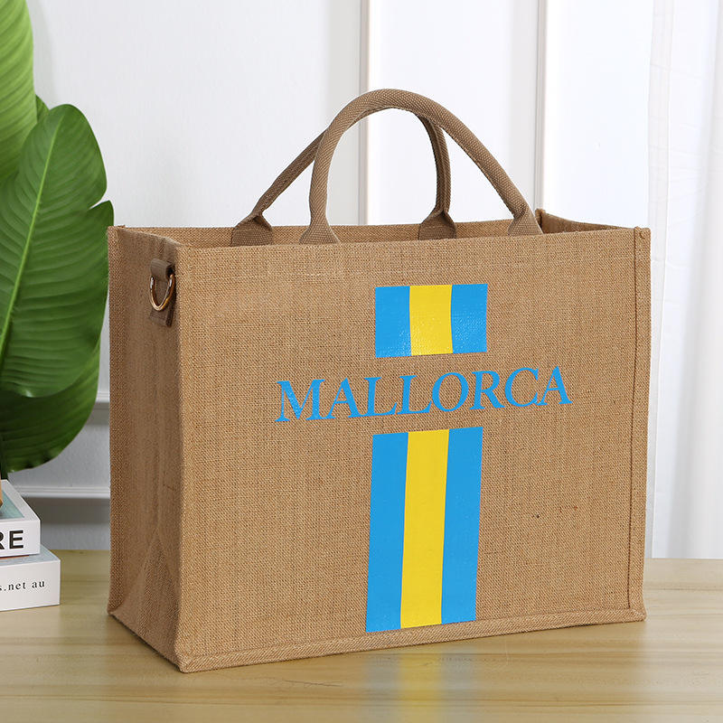Large Custom Advertising Portable Jute Tote Shopping Bag For Gifts