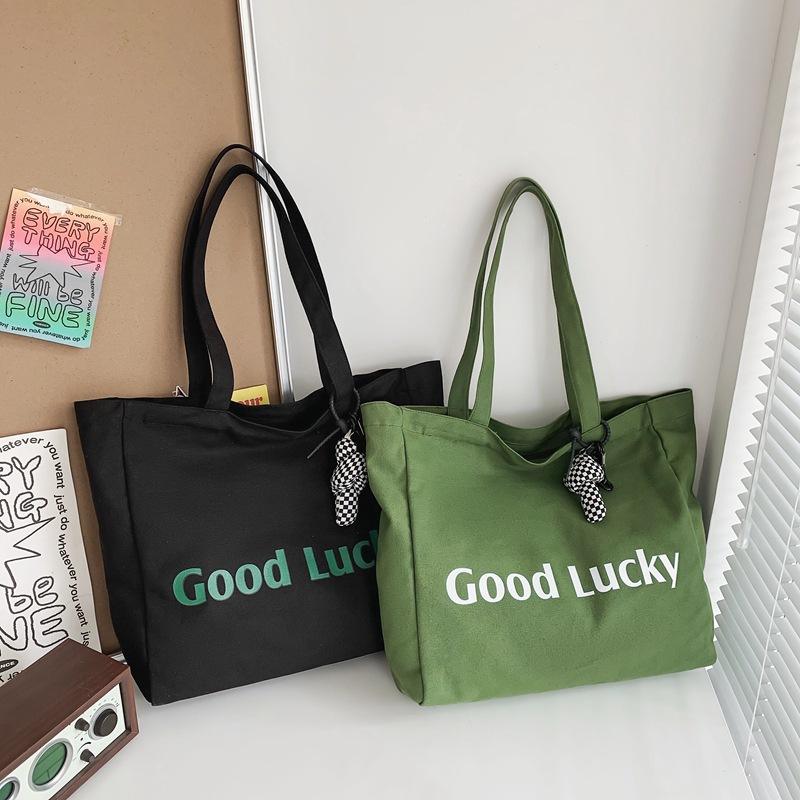 Large Capacity Custom Logo Single Shoulder Canvas Bag Artistic Style Hand-held Shopping Bag