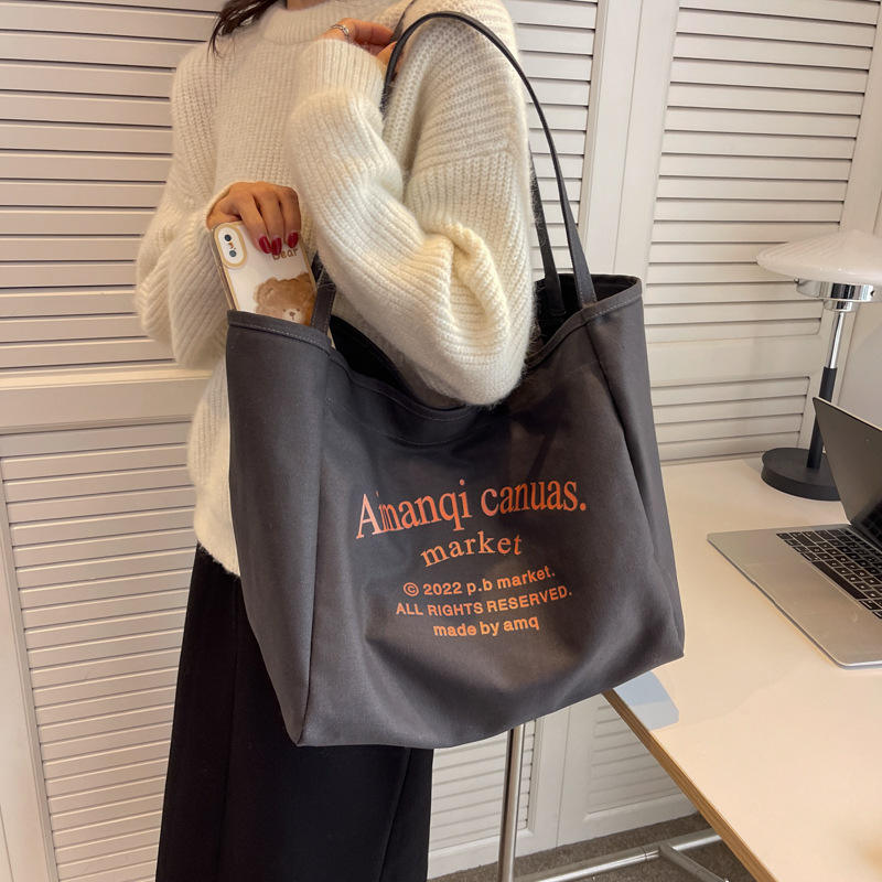 Wholesale Large Capacity Custom Logo Cotton Canvas Bag Fashion Casual Tote Bag