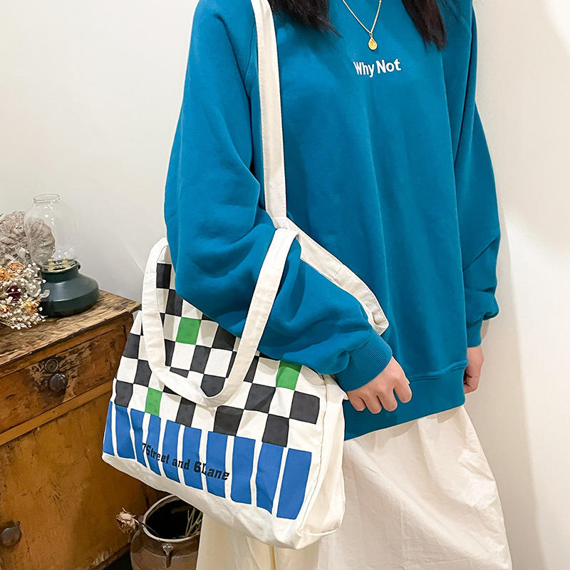 Wholesale Custom Niche Design Sense Checkerboard Canvas Bag Fashion Color Contrast Handbag