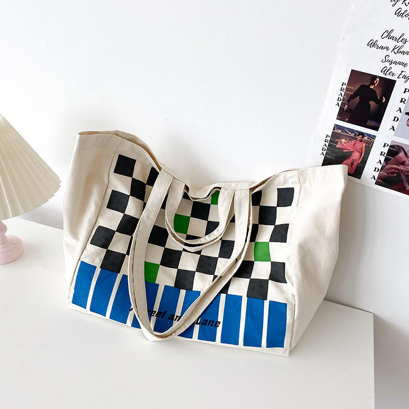 Wholesale Custom Niche Design Sense Checkerboard Canvas Bag Fashion Color Contrast Handbag