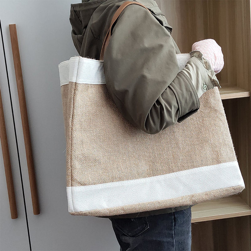 Spot Literary Leisure Stitching Jute Tote Bag Wholesale
