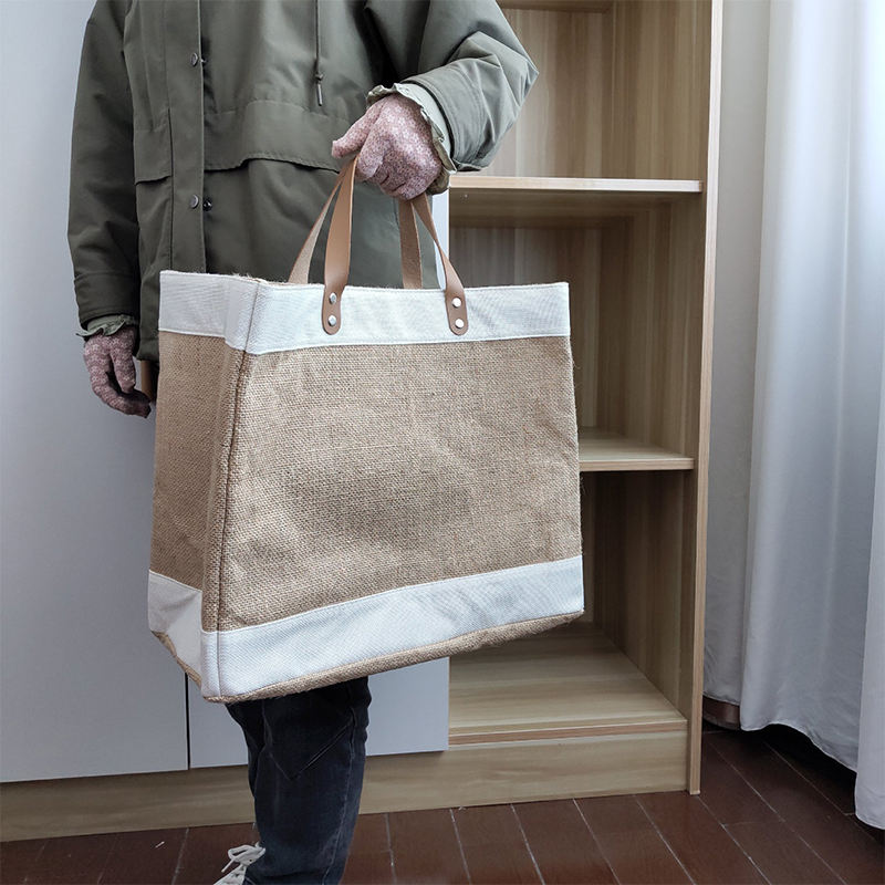 Spot Literary Leisure Stitching Jute Tote Bag Wholesale