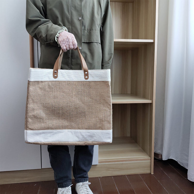 Spot Literary Leisure Stitching Jute Tote Bag Wholesale