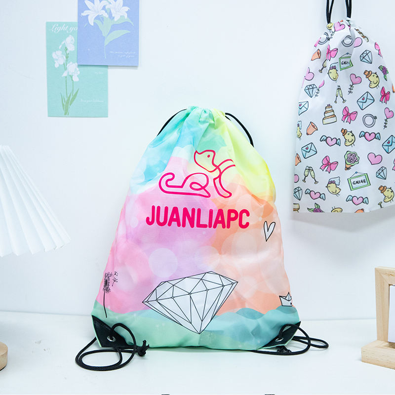 Color Full Print Custom Polyester Drawstring Bag Wholesale