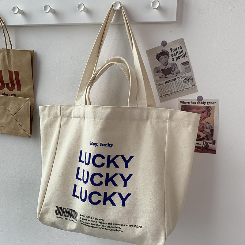 Fashion Simple Letter Crossbody Bag Large Capacity Custom Printed Cotton Canvas Bag