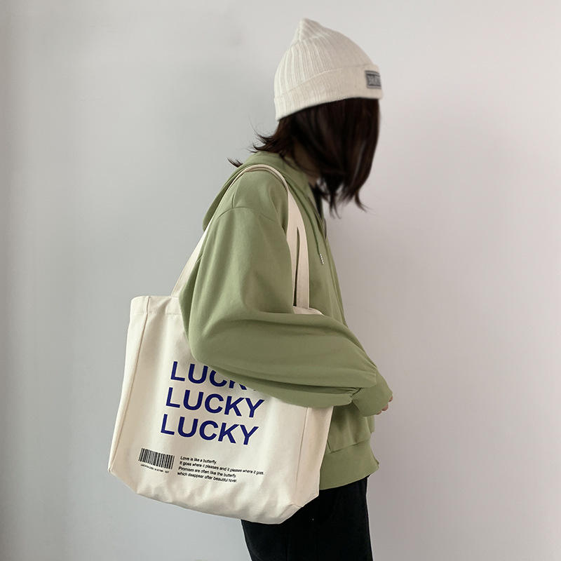 Fashion Simple Letter Crossbody Bag Large Capacity Custom Printed Cotton Canvas Bag