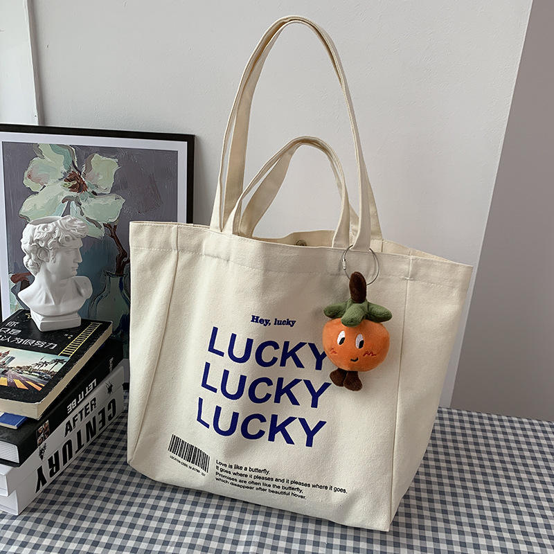Fashion Simple Letter Crossbody Bag Large Capacity Custom Printed Cotton Canvas Bag