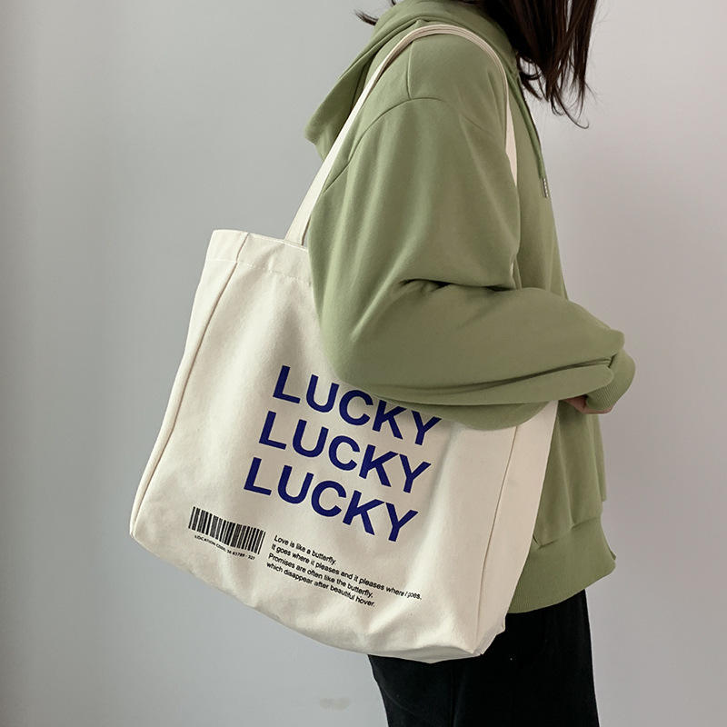 Fashion Simple Letter Crossbody Bag Large Capacity Custom Printed Cotton Canvas Bag