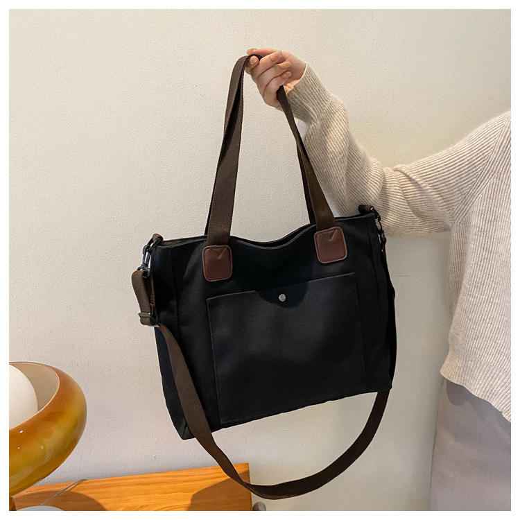 Large Capacity Custom Logo Single Shoulder Crossbody Bag Pure Color Simple Canvas Bag