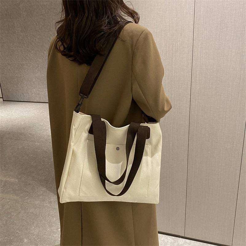 Large Capacity Custom Logo Single Shoulder Crossbody Bag Pure Color Simple Canvas Bag