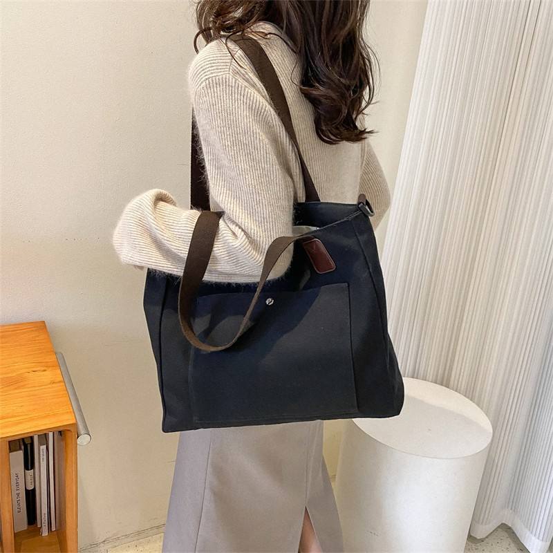 Large Capacity Custom Logo Single Shoulder Crossbody Bag Pure Color Simple Canvas Bag
