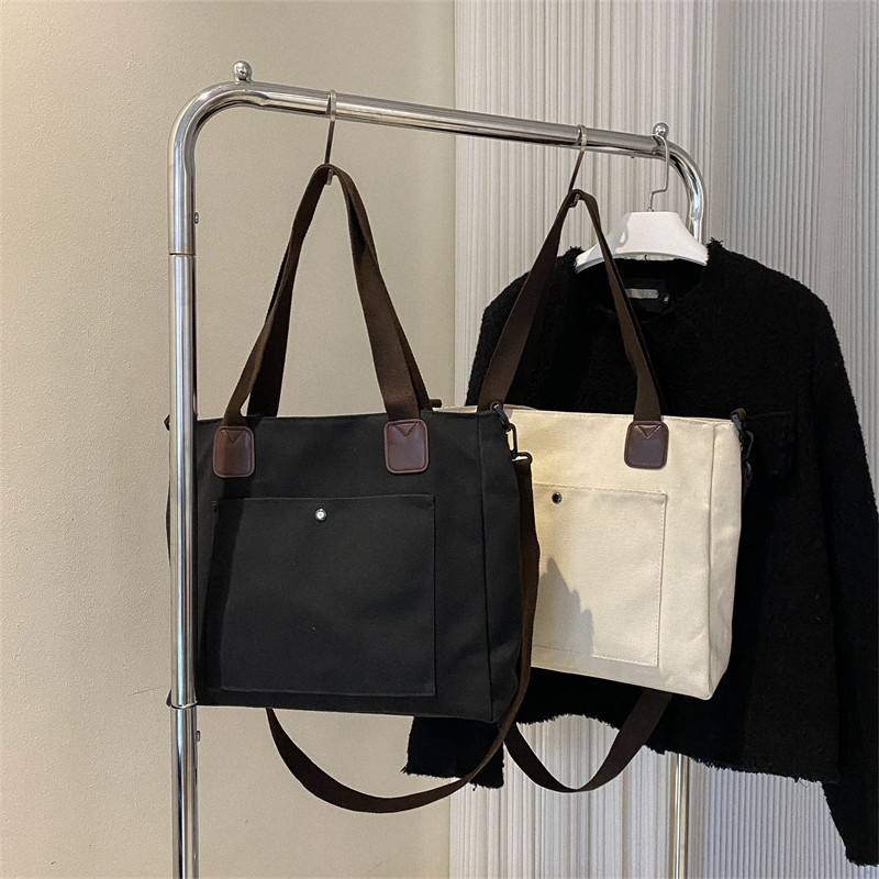 Large Capacity Custom Logo Single Shoulder Crossbody Bag Pure Color Simple Canvas Bag