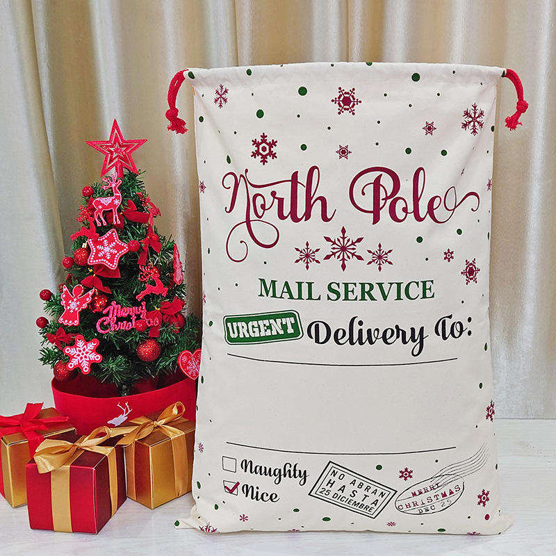 Custom Recycled Reusable 12Oz 16Oz Thick 100% Organic Cotton Christmas Canvas Drawstring Bag For Gift Packaging