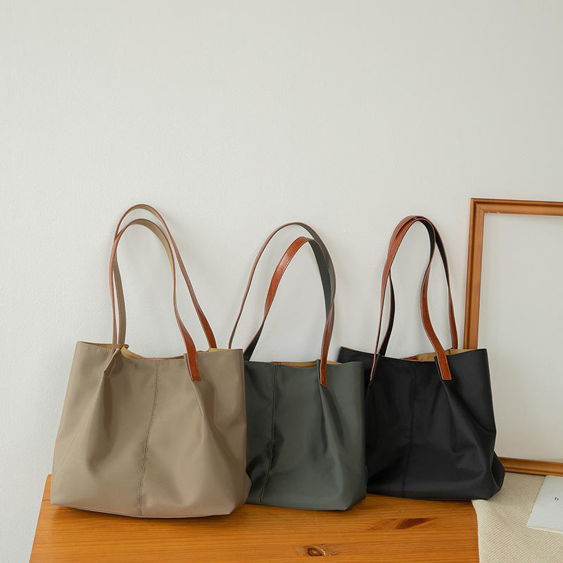 Vegan Canvas Tote Bag Leather Handle For Shopping