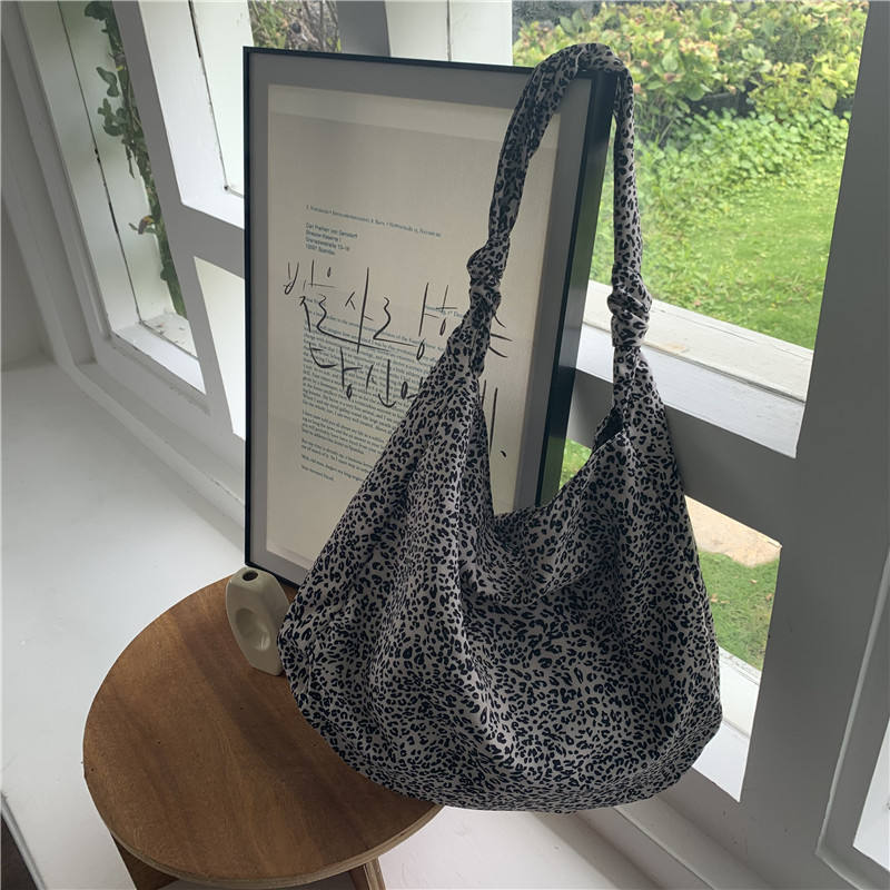 Leopard Print Tie Straddle Bag Large Capacity Logo Nylon Shoulder Bag
