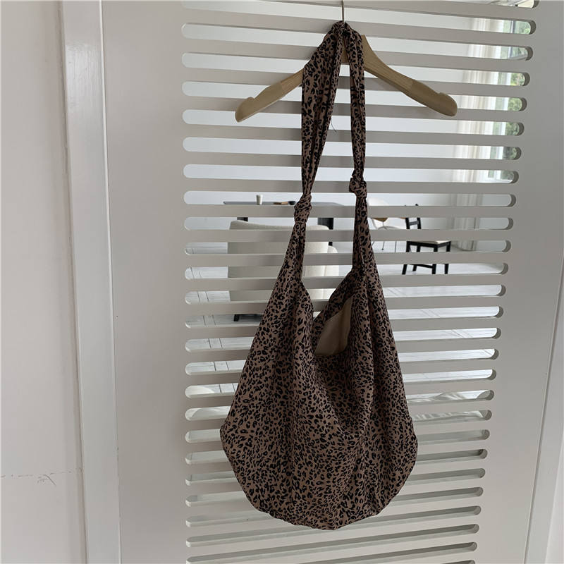 Leopard Print Tie Straddle Bag Large Capacity Logo Nylon Shoulder Bag