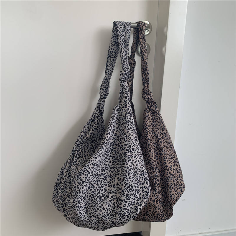 Leopard Print Tie Straddle Bag Large Capacity Logo Nylon Shoulder Bag