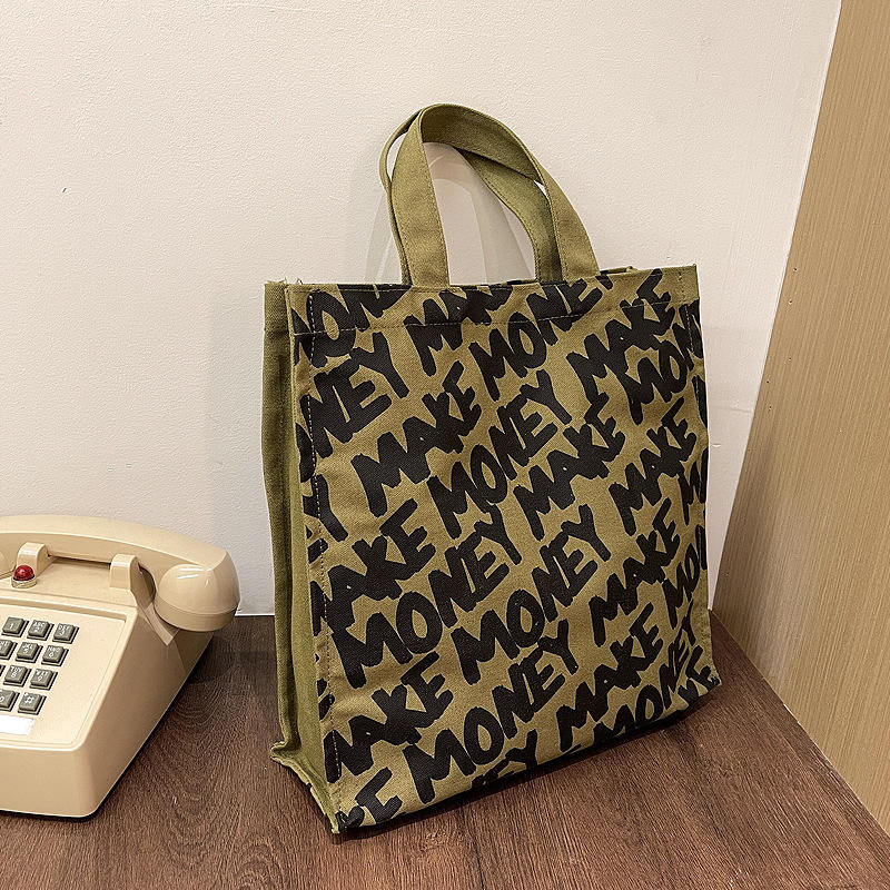 Fashion Letter Shoulder Tote Canvas Bag Large Capacity Custom Shopping Bag