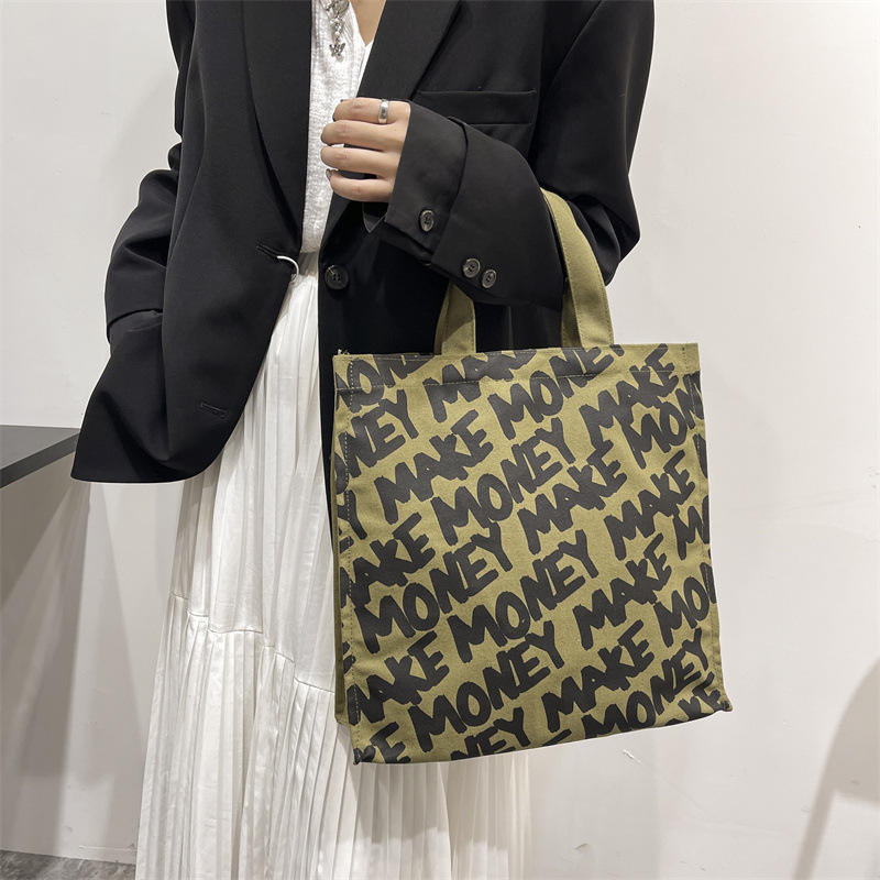 Fashion Letter Shoulder Tote Canvas Bag Large Capacity Custom Shopping Bag