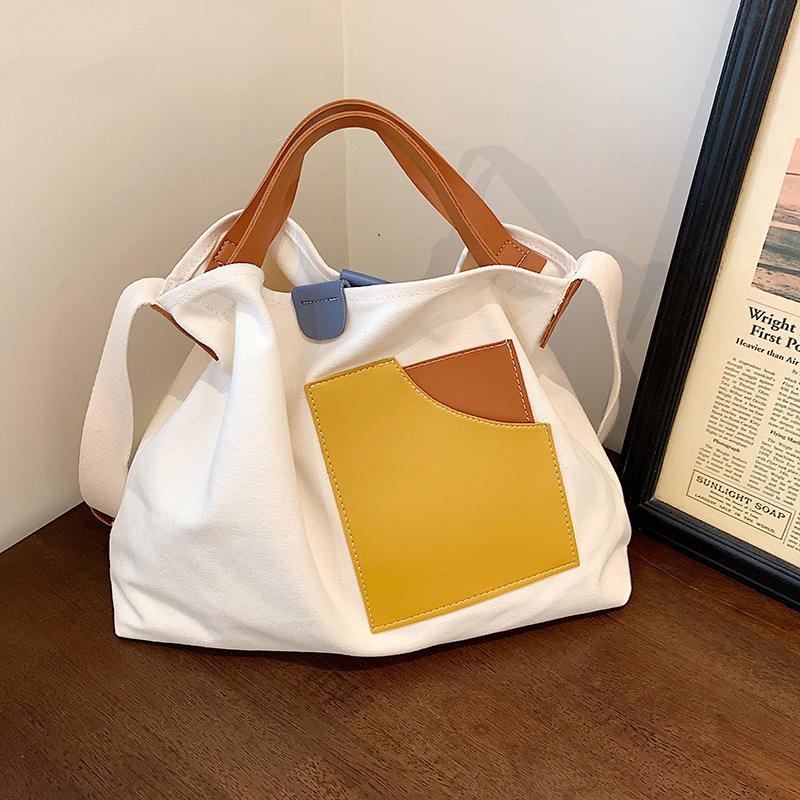Large Capacity Custom Canvas Bag Fashion Trend Color Contrast Single Shoulder Messenger Bag