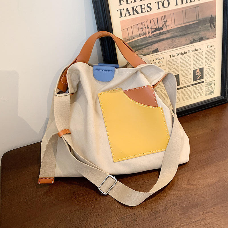 Large Capacity Custom Canvas Bag Fashion Trend Color Contrast Single Shoulder Messenger Bag