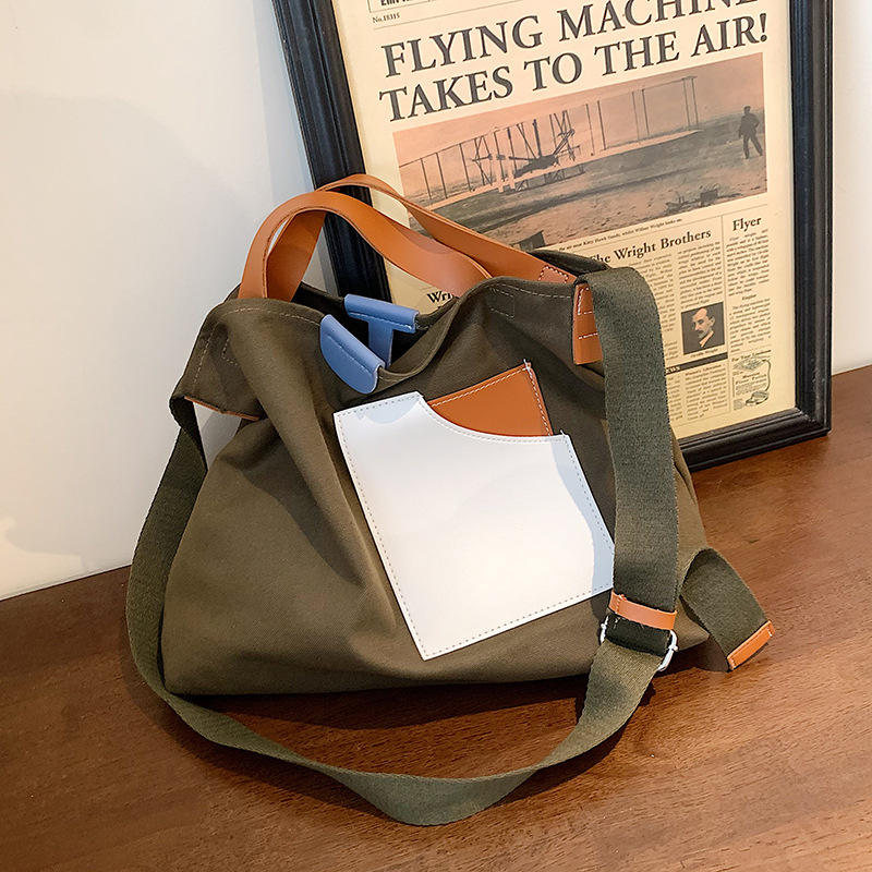 Large Capacity Custom Canvas Bag Fashion Trend Color Contrast Single Shoulder Messenger Bag