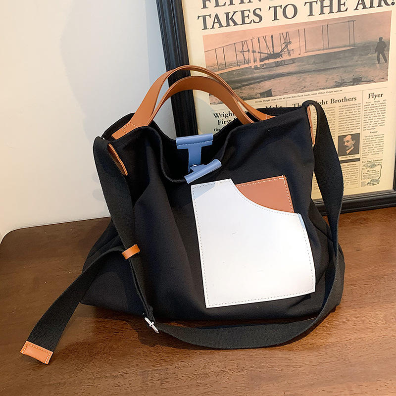 Large Capacity Custom Canvas Bag Fashion Trend Color Contrast Single Shoulder Messenger Bag