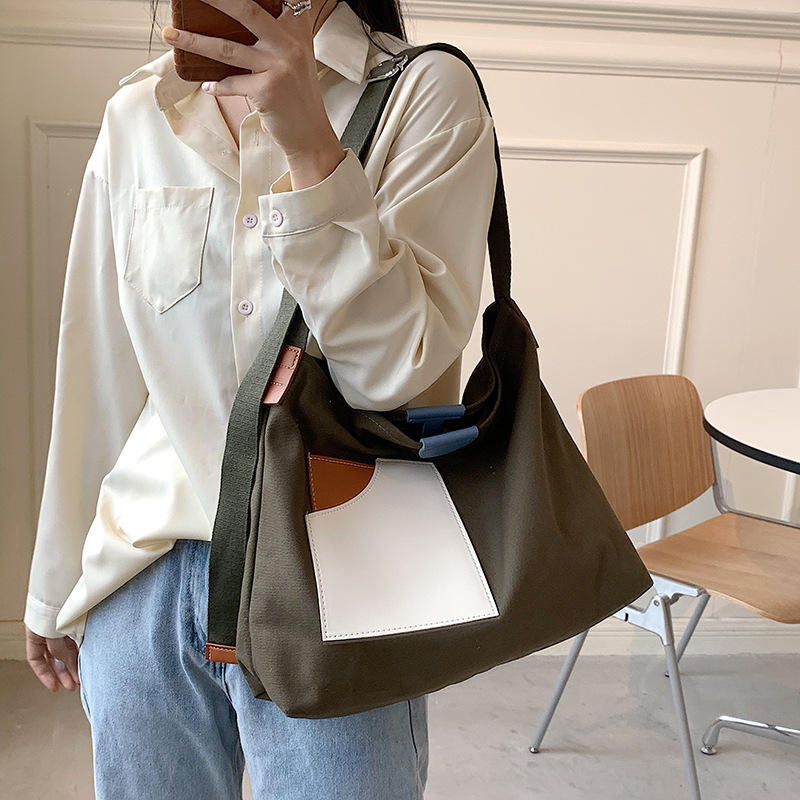 Large Capacity Custom Canvas Bag Fashion Trend Color Contrast Single Shoulder Messenger Bag