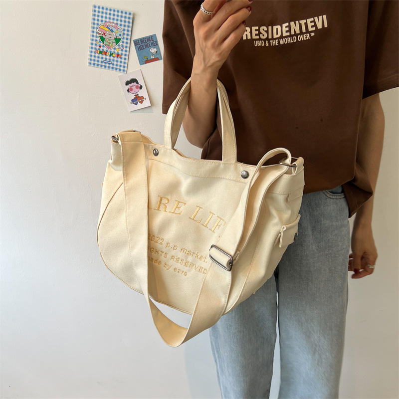 Large Capacity Embroidered Canvas Bag Fashion Personality Single Shoulder Messenger Bag
