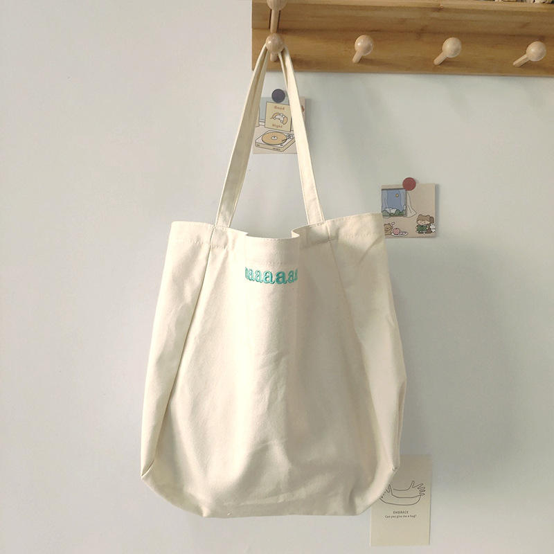 Multicolor Letter Tote Canvas Bag Simple Eco Friendly Customizable Shopping Bag