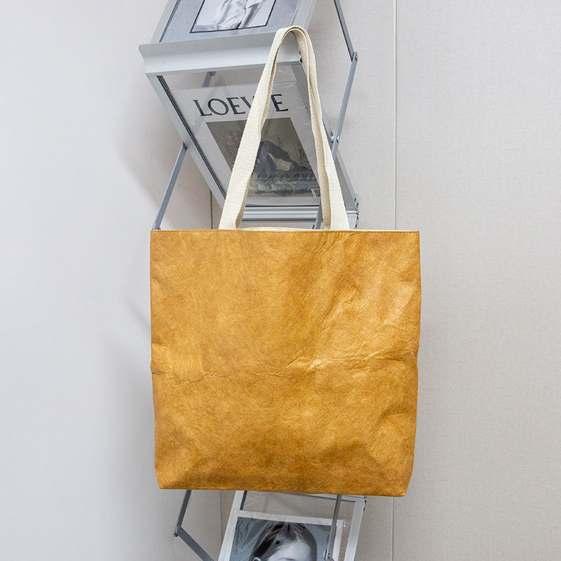Washable Vintage Kraft Paper Tote Shopping Bag With Custom Logo