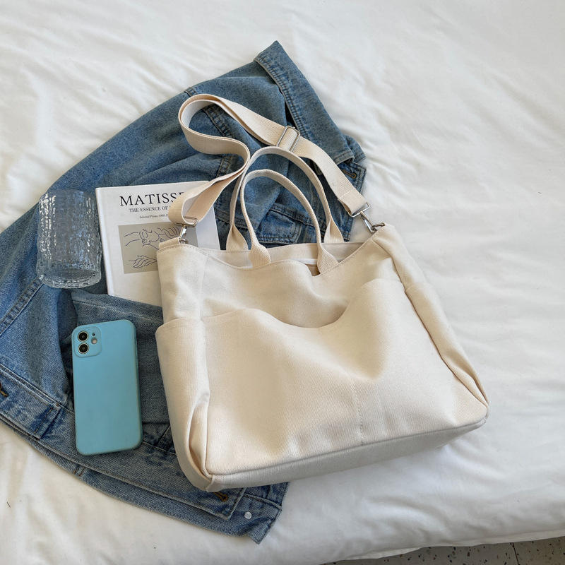 Large-capacity Canvas Bag Versatile Fashion Portable Shoulder Messenger Bag College Student Class Bag