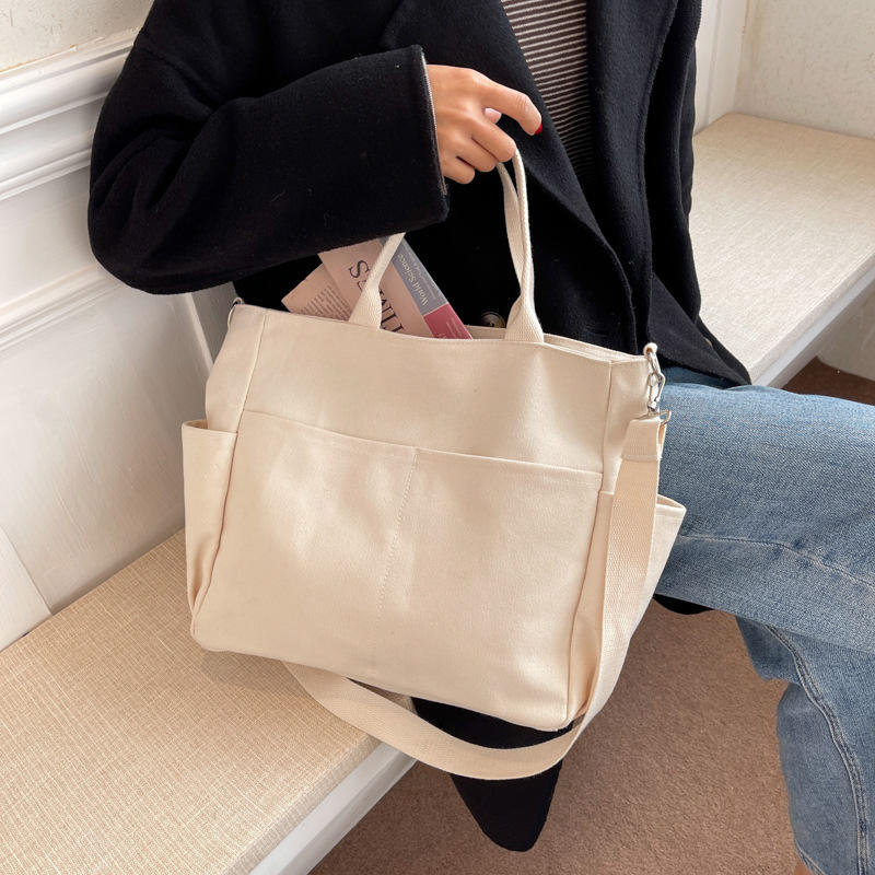 Large-capacity Canvas Bag Versatile Fashion Portable Shoulder Messenger Bag College Student Class Bag
