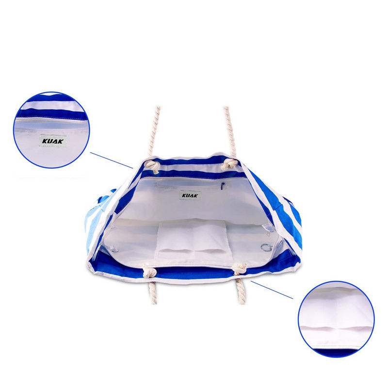 Manufacturer Custom Large Capacity Canvas Bag Blue Striped Beach Bag Travel Bag