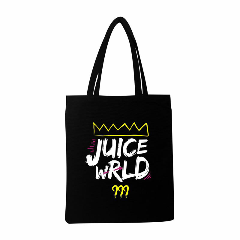 Creative Black Cotton Canvas Bag Custom Printed Cartoon Shopping Bag
