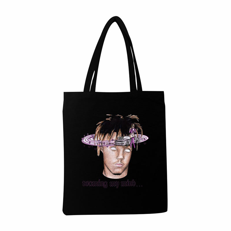 Creative Black Cotton Canvas Bag Custom Printed Cartoon Shopping Bag