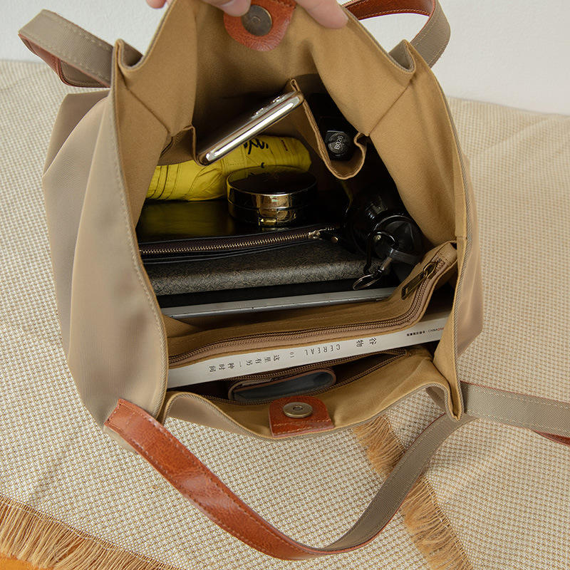 Vegan Canvas Tote Bag Leather Handle For Shopping