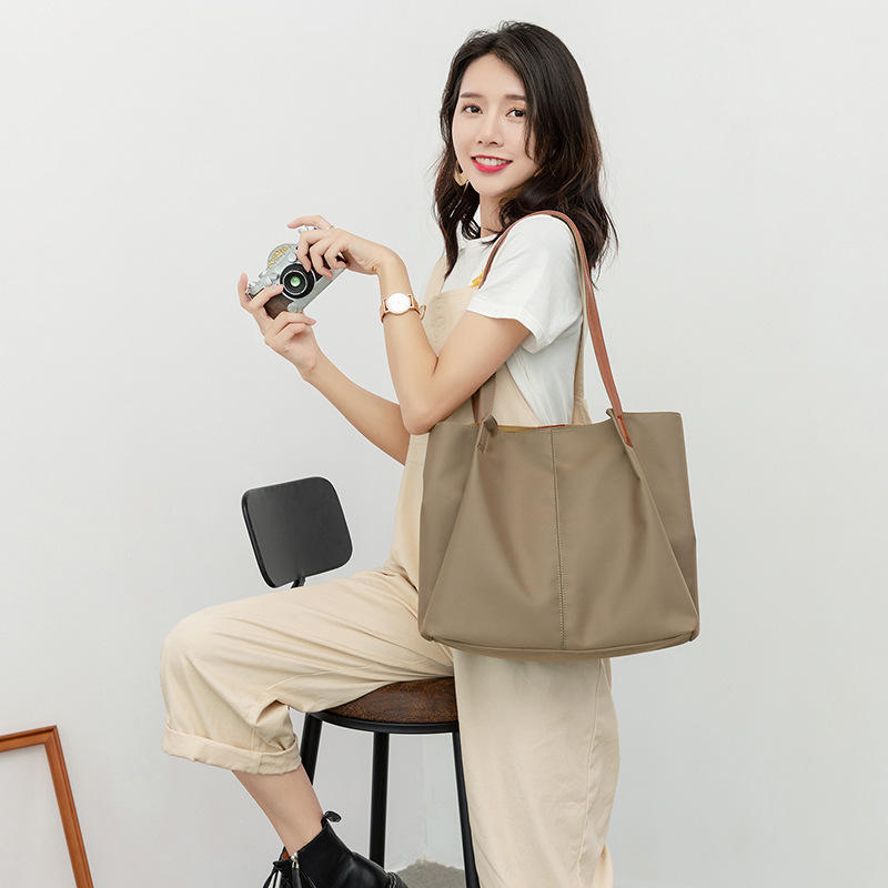 Vegan Canvas Tote Bag Leather Handle For Shopping