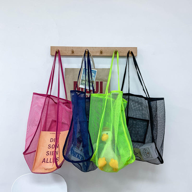 Colorful Fashion Mesh Beach Tote Bag For Outdoor Storage