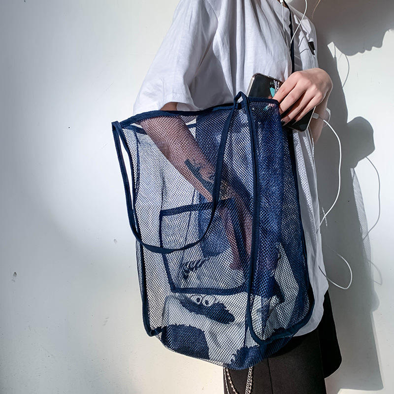 Colorful Fashion Mesh Beach Tote Bag For Outdoor Storage