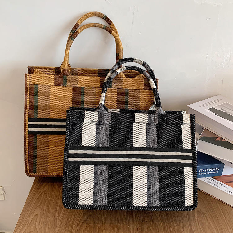 Fashion Plaid Tote Bag Large Capacity Custom Canvas Bag Shopping Bag