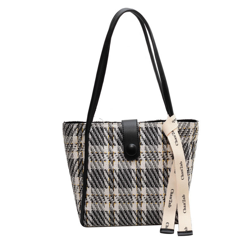 Fashion Plaid Single Shoulder Bag Large Capacity Custom Logo Shopping Bag