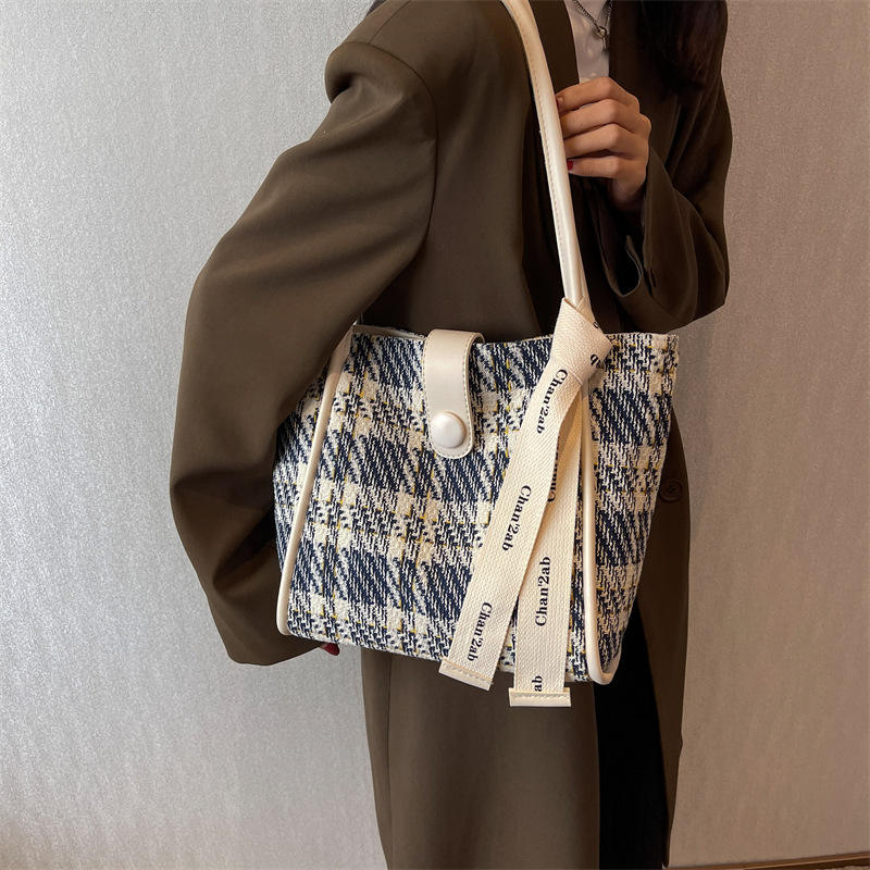 Fashion Plaid Single Shoulder Bag Large Capacity Custom Logo Shopping Bag