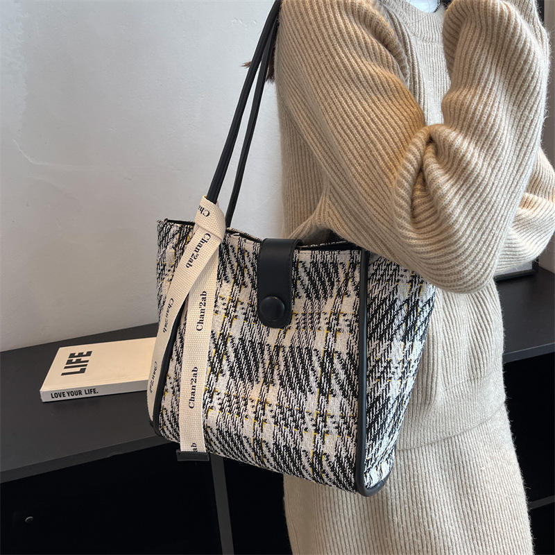 Fashion Plaid Single Shoulder Bag Large Capacity Custom Logo Shopping Bag