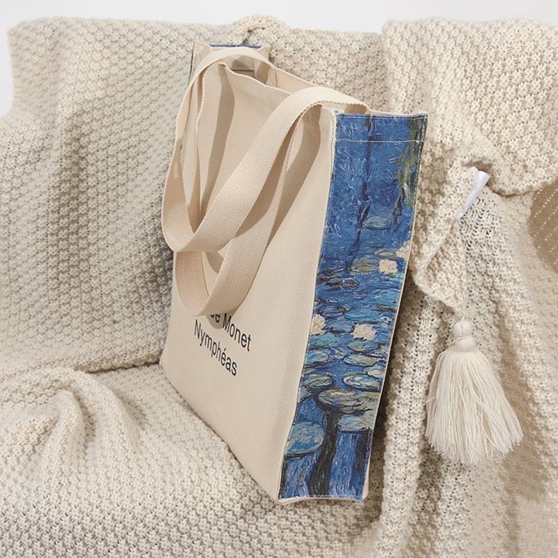 Vintage Monet Canvas Tote Bag for Women For Shopping