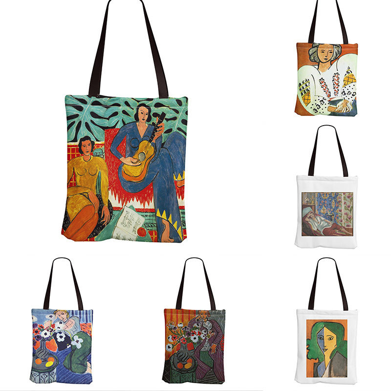 Artistic Oil Painting Canvas Tote Bag With Custom Printed Logo